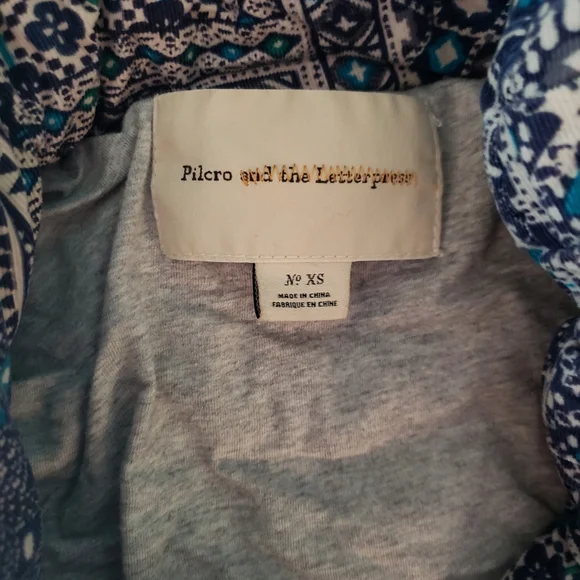 Pilcro And The Letterpress Blue and White Patterned Corduroy Bohemian Jacket - Picture 2 of 3